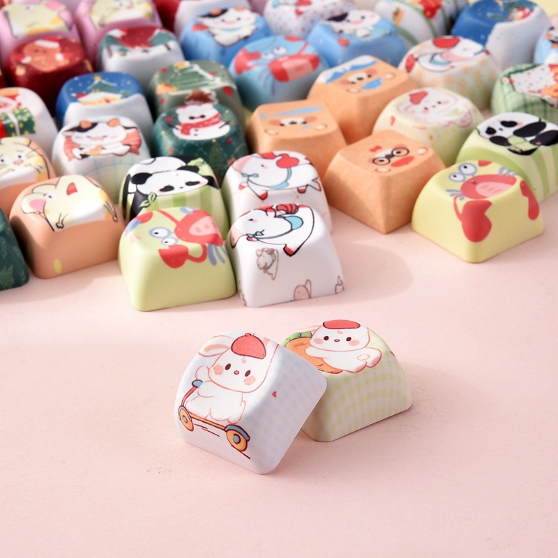 Wholesale Creative Animal Cartoon Sublimation Keycaps, Stress‑Relief Keyboard Buttons Decompression Keychain Small Bag Charm Accessories