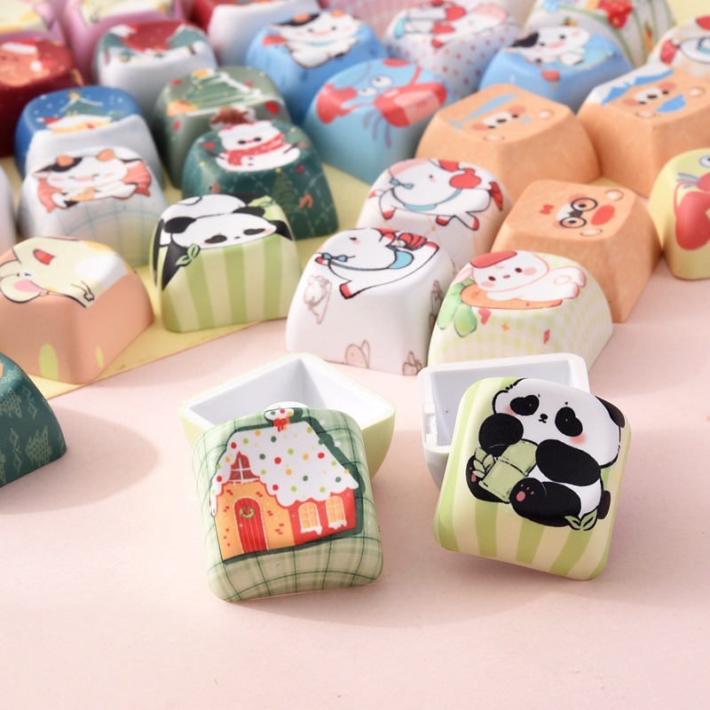 Wholesale Creative Animal Cartoon Sublimation Keycaps, Stress‑Relief Keyboard Buttons Decompression Keychain Small Bag Charm Accessories