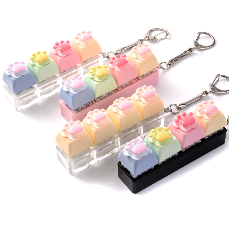 Wholesale Cat Paw Button Fidget Clicker Keychain, Stress‑Relief Decompression Toy Bag Charm Small Hanging Pendant