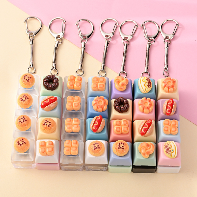 Wholesale Cute Bread Toast Button Fidget Clicker Keychain, Stress‑Relief Decompression Toy Small Bag Charm Vent Toy