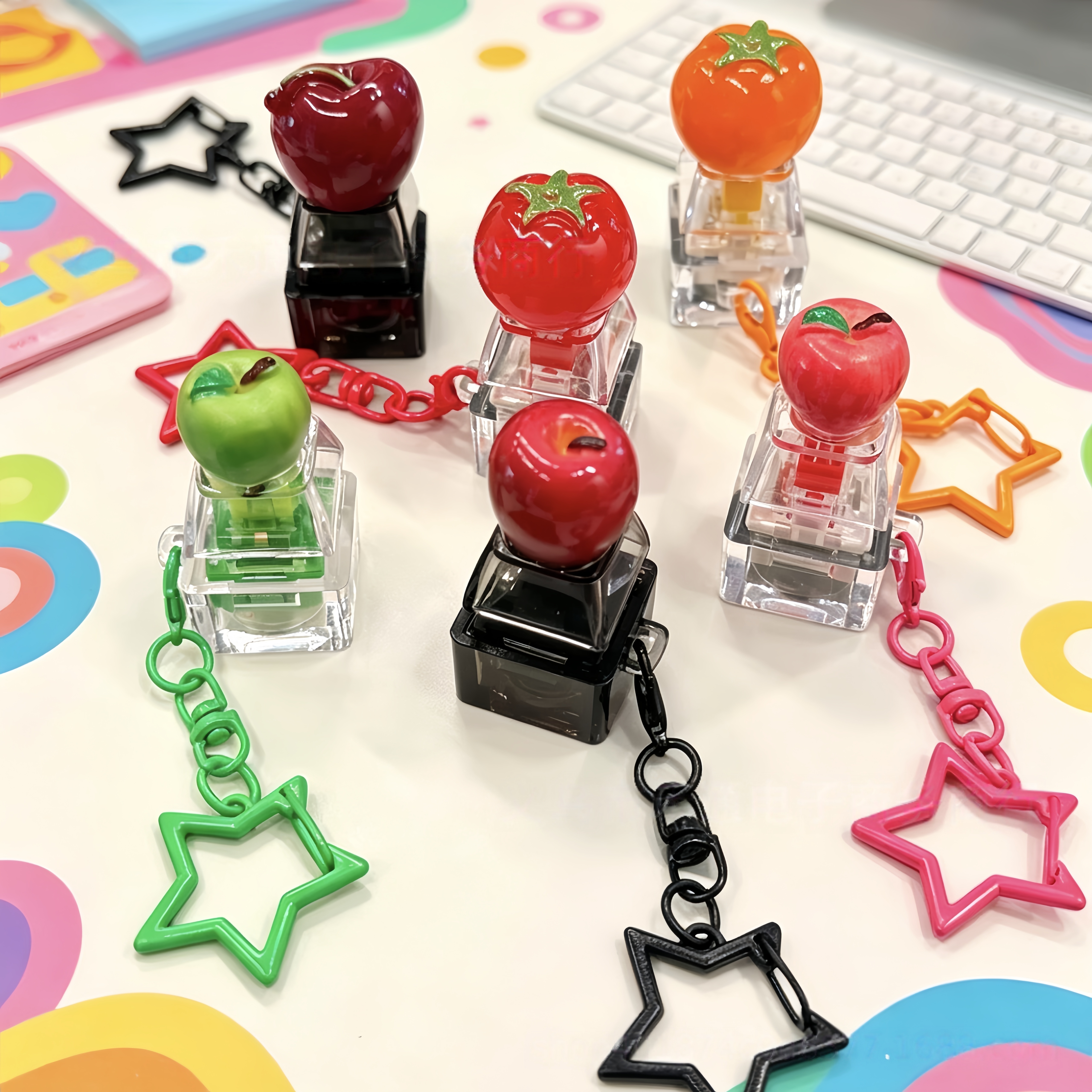 Wholesale Cute Fruit Button Fidget Clicker Keychain, Stress‑Relief Decompression Toy Small Bag Charm Vent Toy