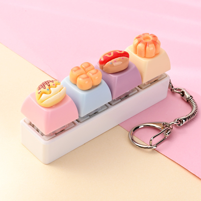Wholesale Cute Bread Toast Button Fidget Clicker Keychain, Stress‑Relief Decompression Toy Small Bag Charm Vent Toy