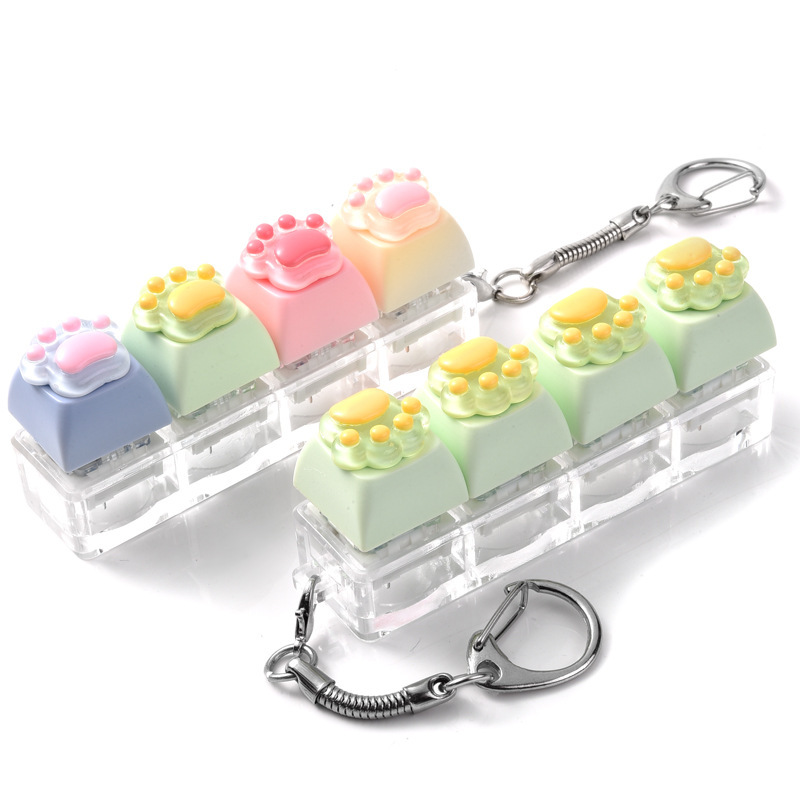 Wholesale Cat Paw Button Fidget Clicker Keychain, Stress‑Relief Decompression Toy Bag Charm Small Hanging Pendant