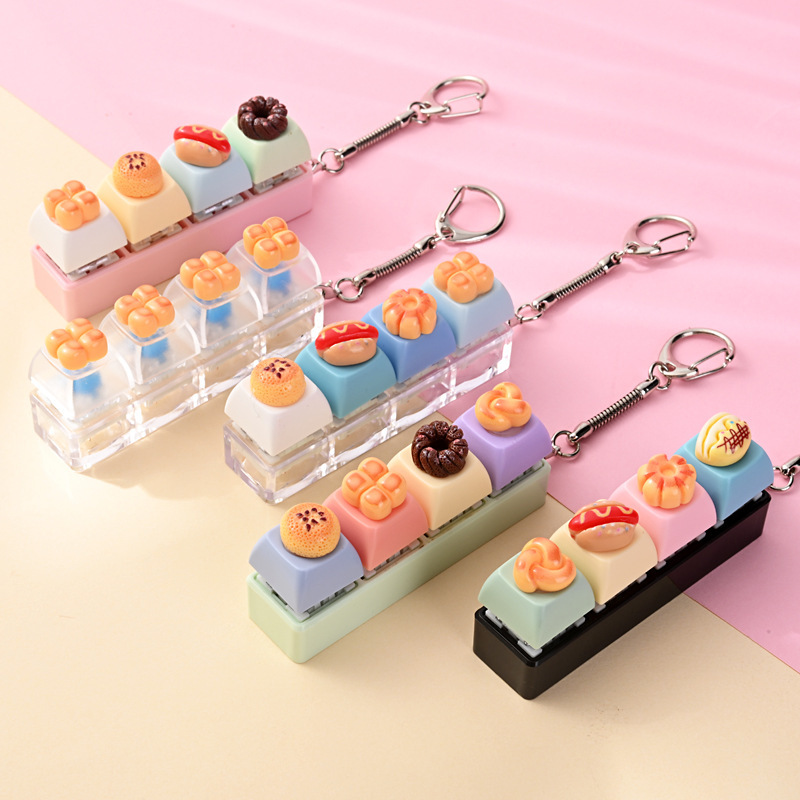 Wholesale Cute Bread Toast Button Fidget Clicker Keychain, Stress‑Relief Decompression Toy Small Bag Charm Vent Toy