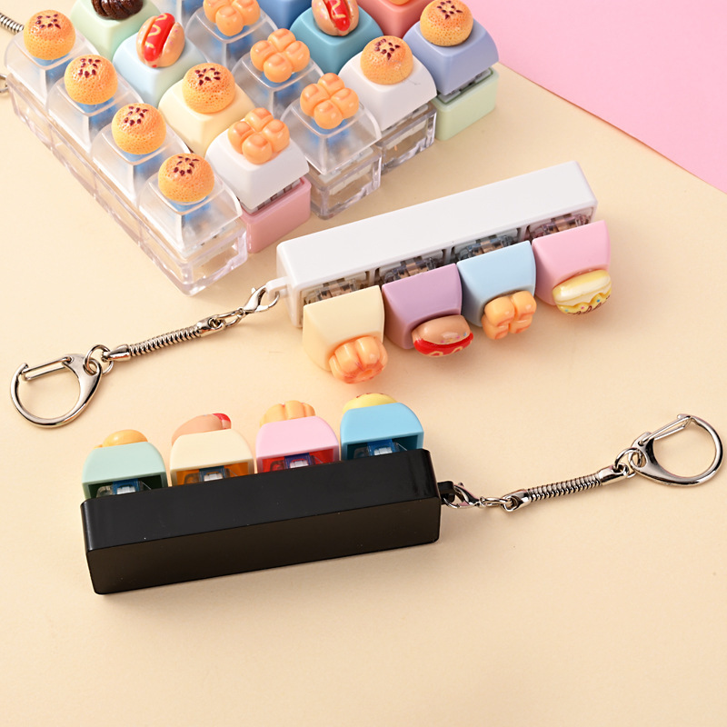 Wholesale Cute Bread Toast Button Fidget Clicker Keychain, Stress‑Relief Decompression Toy Small Bag Charm Vent Toy
