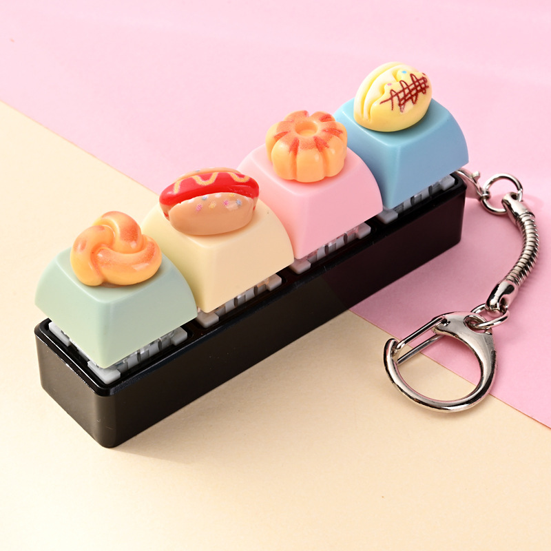 Wholesale Cute Bread Toast Button Fidget Clicker Keychain, Stress‑Relief Decompression Toy Small Bag Charm Vent Toy