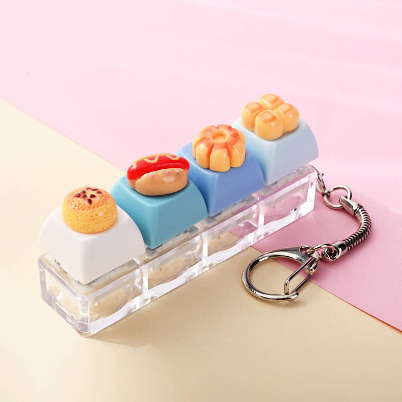 Wholesale Cute Bread Toast Button Fidget Clicker Keychain, Stress‑Relief Decompression Toy Small Bag Charm Vent Toy