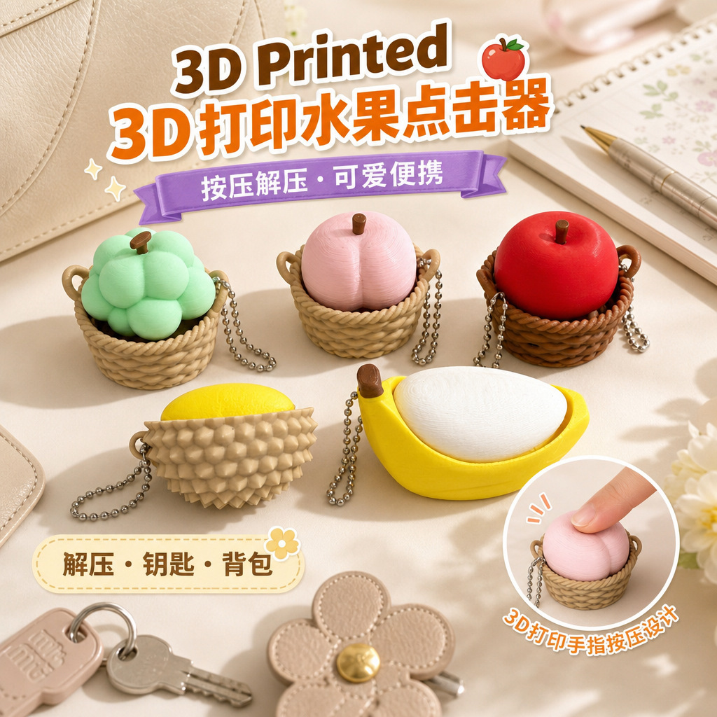 Wholesale Mixed‑Style 3D Printed Finger Press Fidget Keychain, Decompression Fidget Toy for Keychain Bag Charm Small Gift Creation