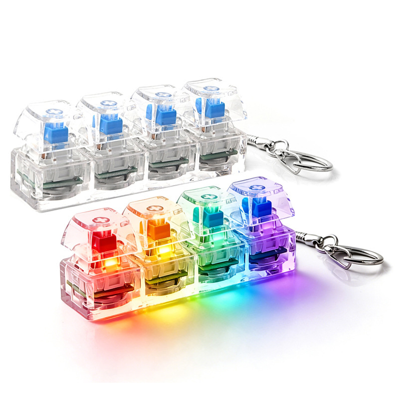 Flashing Light Transparent Keyboard Fidget Button Keychain Squeeze Stress Relief Accessory