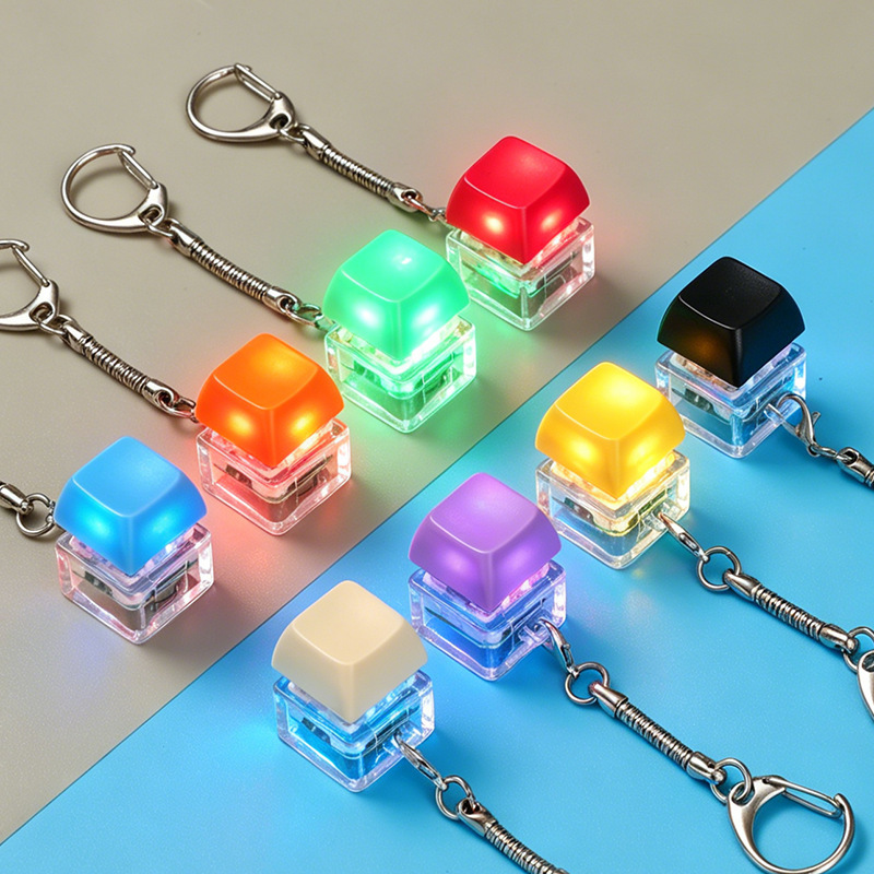 Keyboard Shaped Fidget Squeeze Keychain Creative Transparent Flashing Light Stress Relief Toy