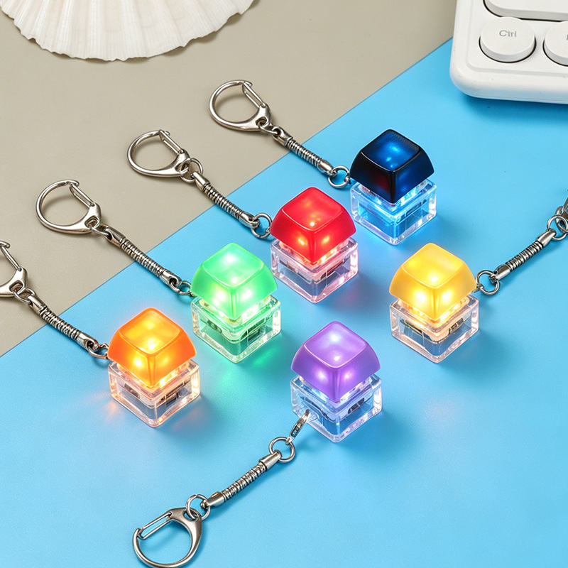 Keyboard Shaped Fidget Squeeze Keychain Creative Transparent Flashing Light Stress Relief Toy