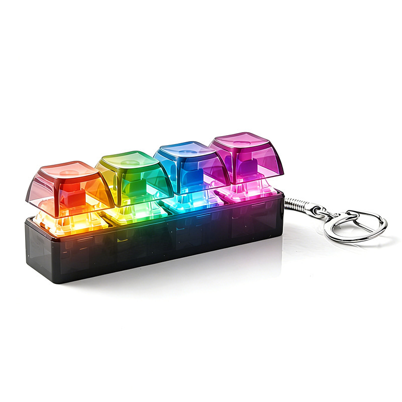 Flashing Light Transparent Keyboard Fidget Button Keychain Squeeze Stress Relief Accessory