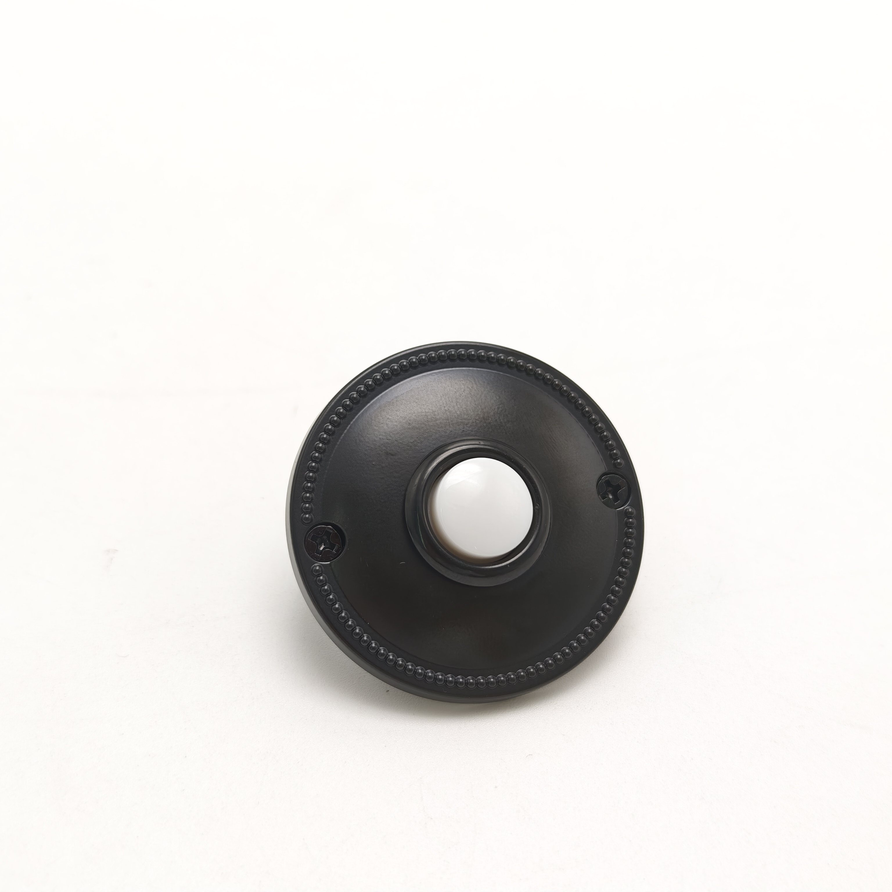 Decorative Zinc Alloy Round Wired Doorbell Push Button | Black & Antique Brass Finish | Beaded Circular Design | DC1818,decometalplastic,Decorative Zinc Alloy Round Wired Doorbell Push Button | Black & Antique Brass Finish | Beaded Circular Design | DC1818