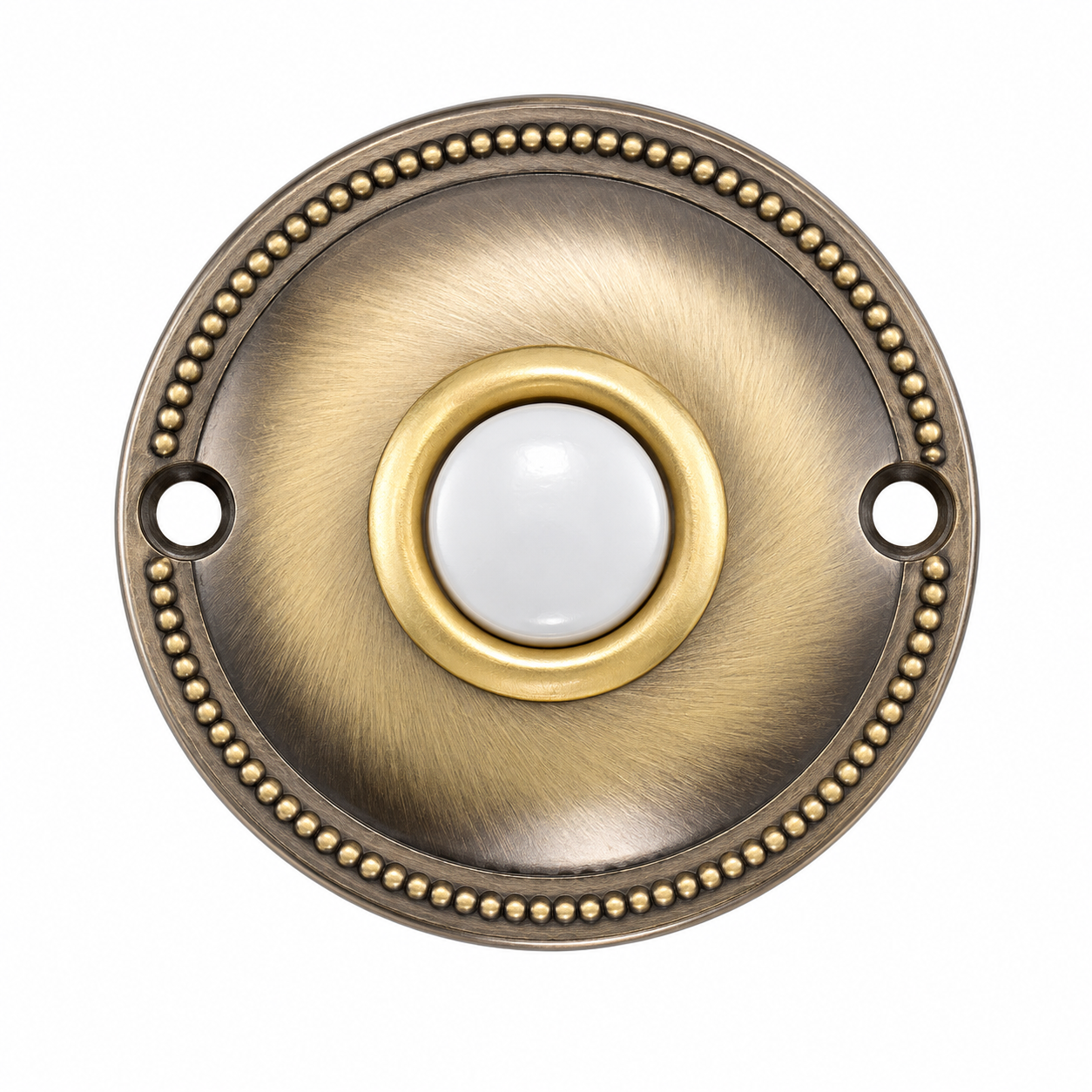 Decorative Zinc Alloy Round Wired Doorbell Push Button | Black & Antique Brass Finish | Beaded Circular Design | DC1818,decometalplastic,Decorative Zinc Alloy Round Wired Doorbell Push Button | Black & Antique Brass Finish | Beaded Circular Design | DC1818