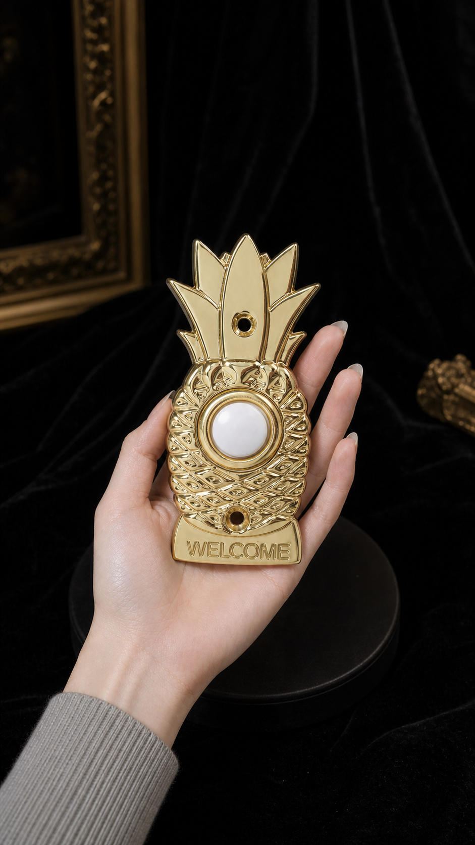 Pineapple Welcome Solid Brass Wired Doorbell Push Button | Decorative Hardwired Doorbell Button | Gold & Silver Finish | DC1670 / DC1673,decometalplastic,Pineapple Welcome Zinc Alloy Wired Doorbell Push Button | Decorative Hardwired Doorbell Button | Available in Silver & Gold | DC1670 / DC1673