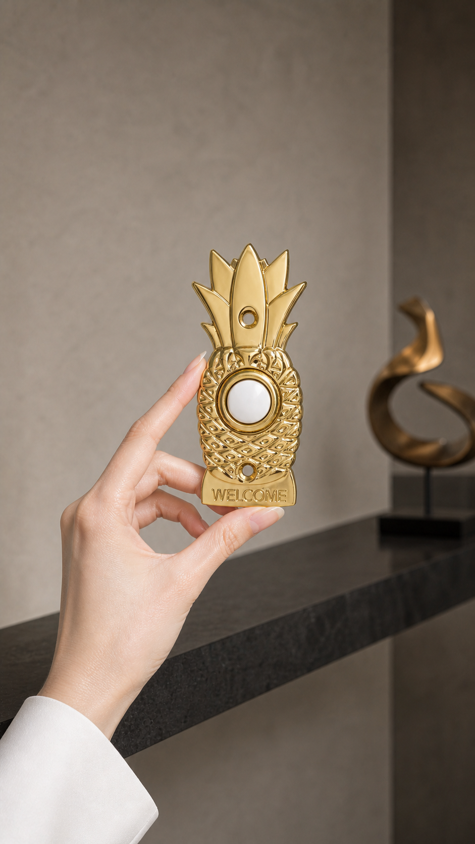 Pineapple Welcome Solid Brass Wired Doorbell Push Button | Decorative Hardwired Doorbell Button | Gold & Silver Finish | DC1670 / DC1673,decometalplastic,Pineapple Welcome Zinc Alloy Wired Doorbell Push Button | Decorative Hardwired Doorbell Button | Available in Silver & Gold | DC1670 / DC1673