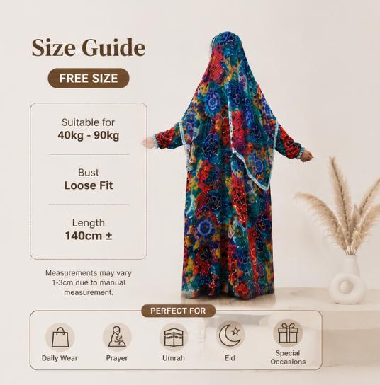 Khimar Abaya - High-quality printed women's daily wear, specially designed for Muslim women. Loose floral pattern, breathable and comfortable fabric - original daily red trend clothing.