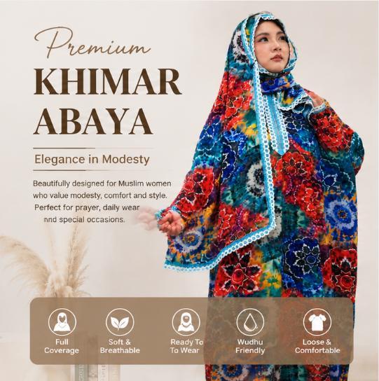 Khimar Abaya - High-quality printed women's daily wear, specially designed for Muslim women. Loose floral pattern, breathable and comfortable fabric - original daily red trend clothing.