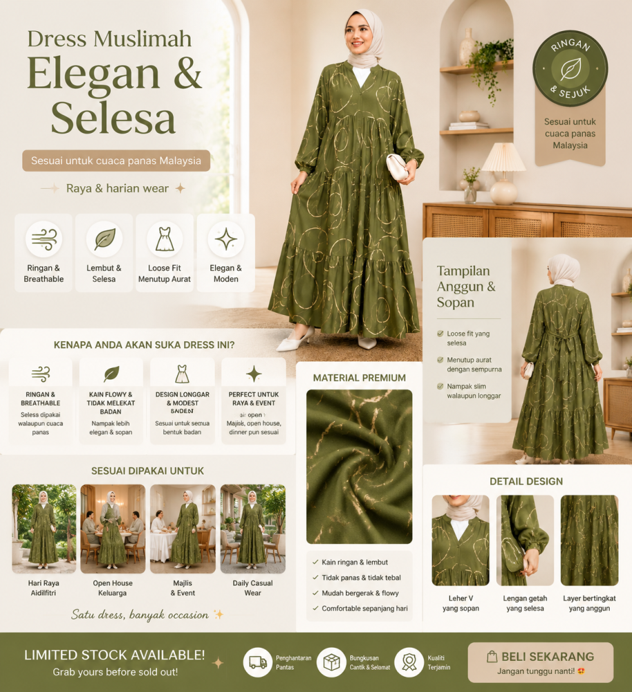 Muslim long dress - Simple, elegant and loose style. Soft and high-quality fabric. Suitable for daily office, home use, outdoor activities, banquets and formal dinners. Also suitable for travel wear. Embroidered long robe.