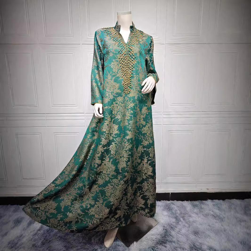 Abaya Madina new arrivals - Middle Eastern embroidered robe - Islamic handcrafted beaded jacquard fabric - Suitable for Ramadan celebrations - Abaya - Blue-green - Women's festive attire