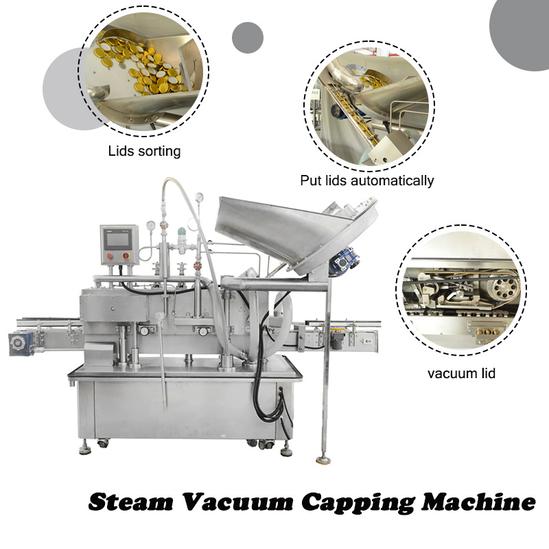 Automatic Glass Bottles Fruit Jam Jar Metal Twist-off Caps Vacuum Steam Capping Machine for Hot Sauce