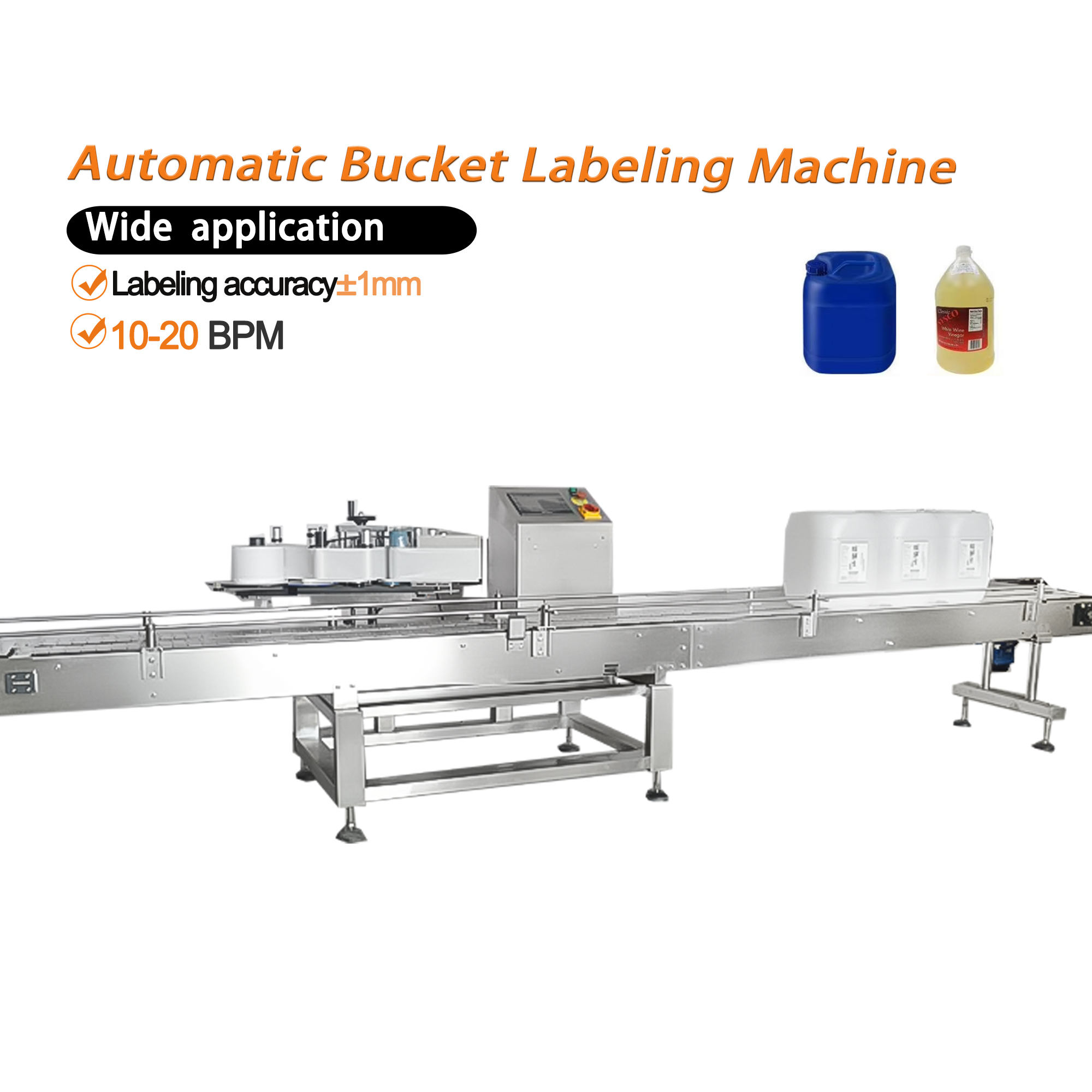 Big round plastic gallon bottles container cans pail barrel sticker automatic labeling machine