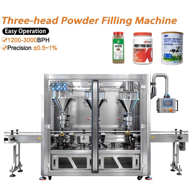 Industrial Automatic Three-Head Auger Filling Machine for Powders & Granules