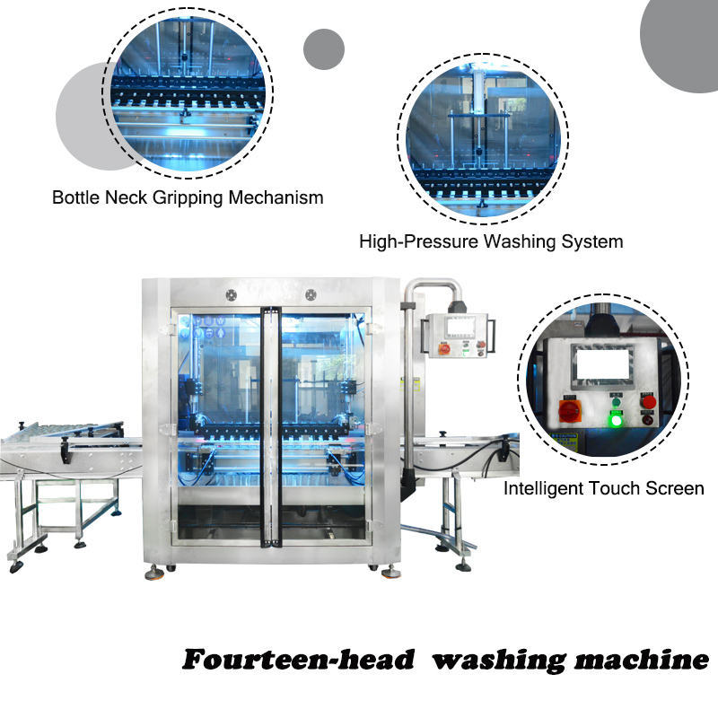 14-Head Linear Bottle Washing Machine – Customizable for Your Production Line