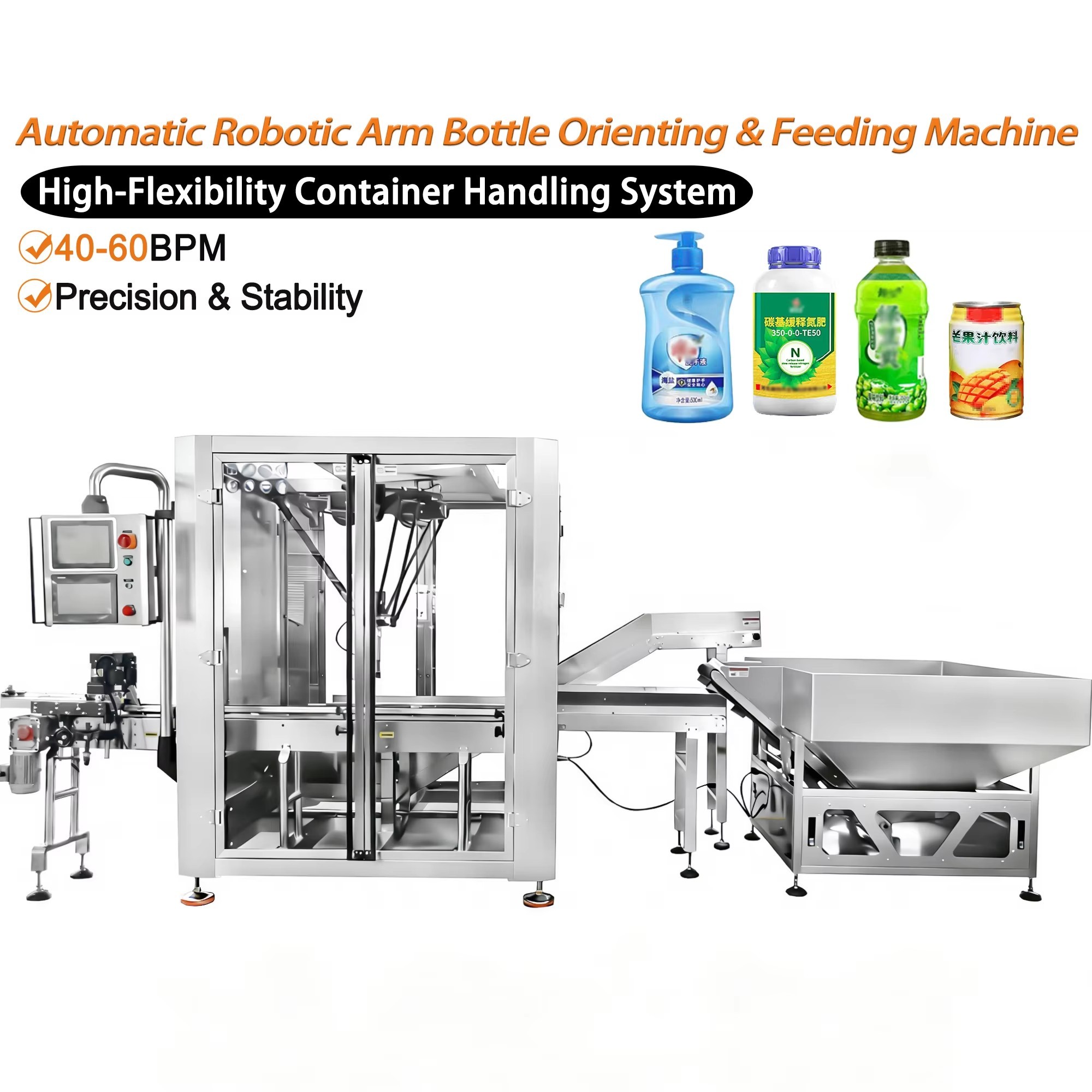 Automatic Robotic Arm Bottle Feeding & Orienting Machine