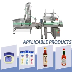 Automatic Press-On Capping Machine with Cap Elevator for Oil, Shampoo & Beverage Bottles
