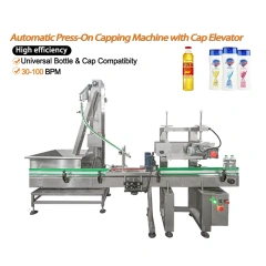 Automatic Press-On Capping Machine with Cap Elevator for Oil, Shampoo & Beverage Bottles