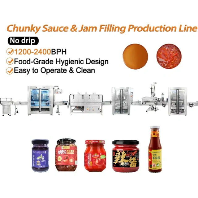Full Automatic Chunky Sauce & Jam Jar Sorting Washing Filling Capping Line