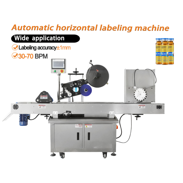Automatic horizontal vials ampoules bottle top surface adhesive sticker labeling machine