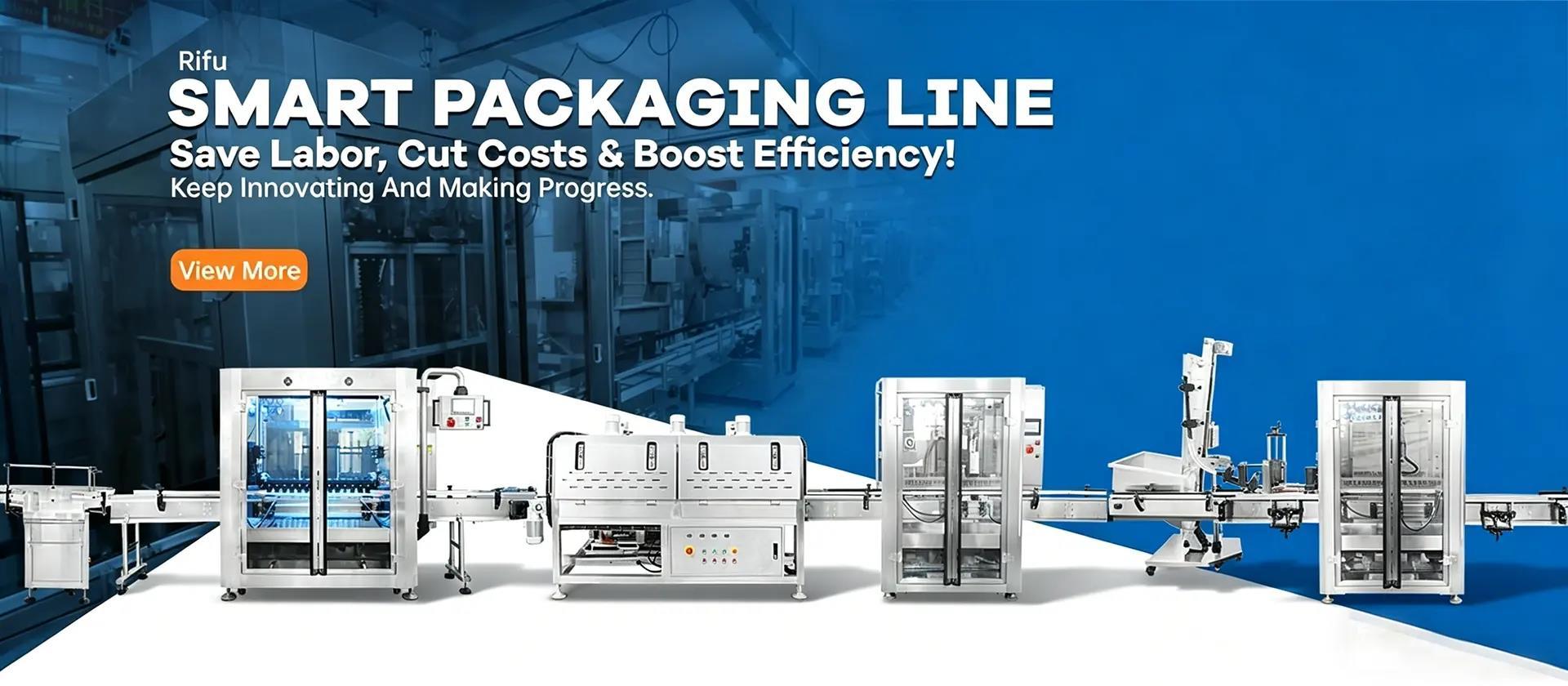 Rifu smart automated packaging line designed to save labor and boost efficiency, featuring an integrated system for seamless filling, capping, and labeling processes.