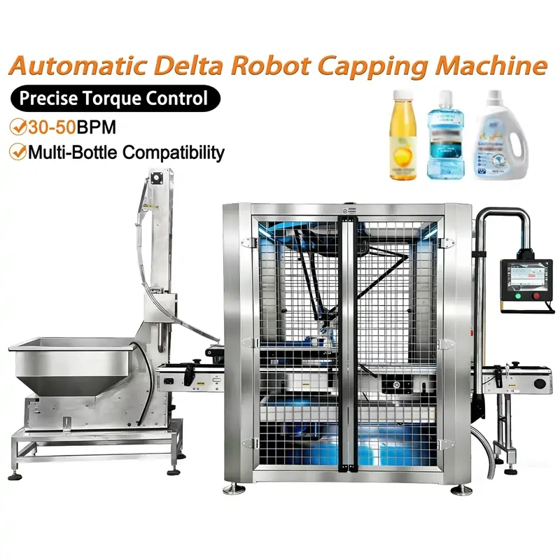Automatic Delta Robot Capping Machine | Vision Guided Bottle Capper with Precise Torque Control