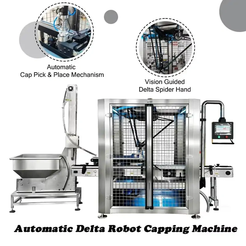 Automatic Delta Robot Capping Machine | Vision Guided Bottle Capper with Precise Torque Control