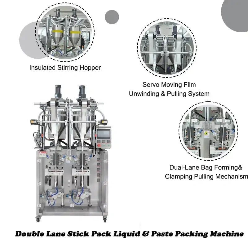 Double Lane Servo Moving Film Liquid & Paste Stick Pack Machine