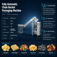 Automatic Chain Bucket Packaging Machine For Fragile Irregular Solid Food & Hardware