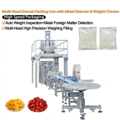 Automatic Multi-Head Granule Packing Line With Metal Detector & Weight Checker For Rice Nuts Candy Beans