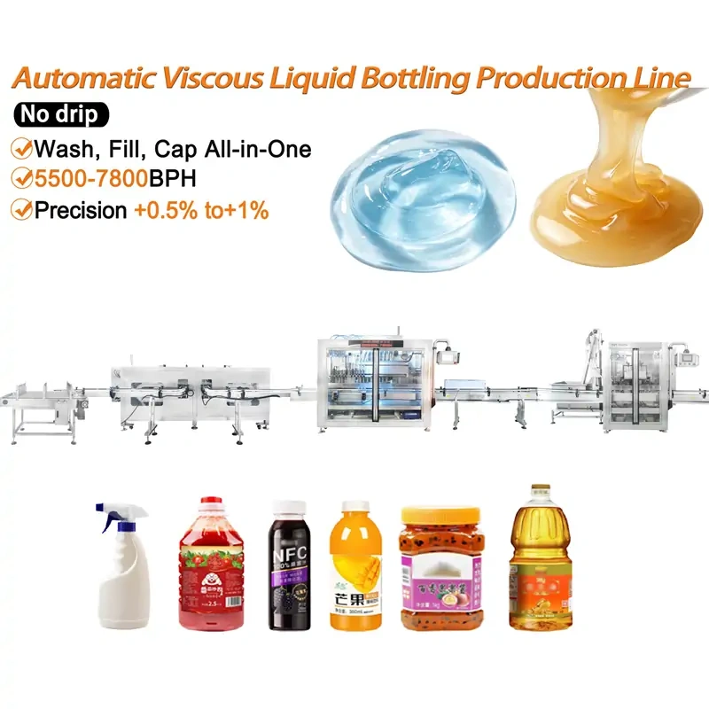 Automatic Tracking Piston Washing Filling Capping Production Line | For Jam Ketchup Oil Syrup Viscous Liquid Bottling