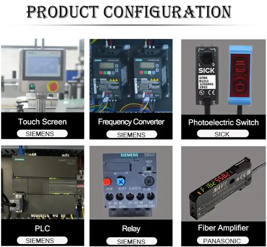 RIFU granule canning production line premium electrical configuration: Minebea load cell, Siemens touch screen & PLC, Panasonic photoelectric switch, Delixi circuit breaker, Hengfu switching power supply, imported key spare parts for stable equipment operation