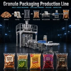 Automatic Multi-Head Granule Packing Line With Metal Detector & Weight Checker For Rice Nuts Candy Beans