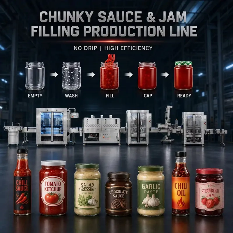 Full Automatic Chunky Sauce & Jam Jar Sorting Washing Filling Capping Line