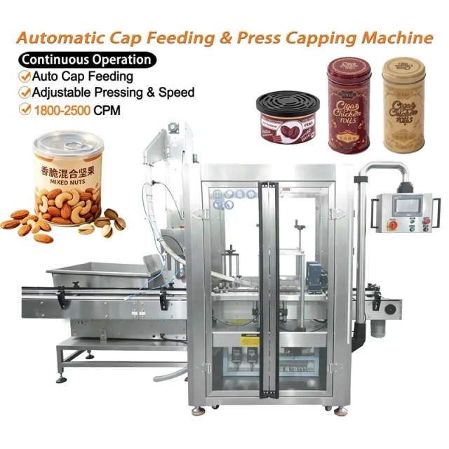 Automatic Cap Feeding Press Capping Machine | Tin Can Plastic Jar Capper