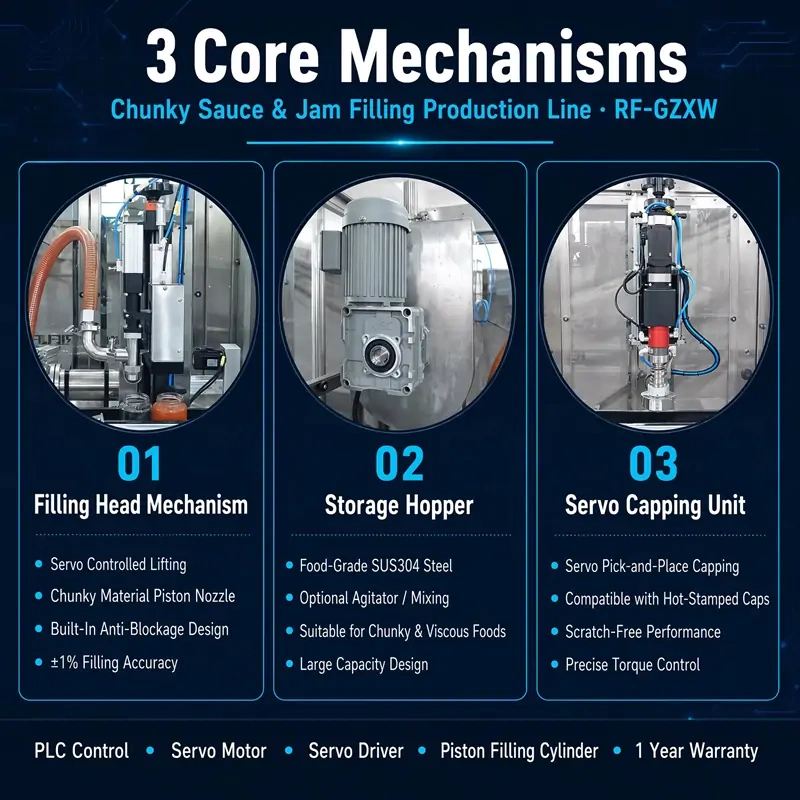 Full Automatic Chunky Sauce & Jam Jar Sorting Washing Filling Capping Line