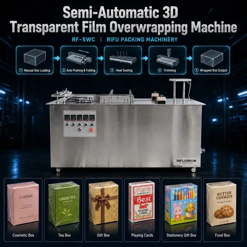 Semi‑Auto 3D Cellophane Overwrapper | Box BOPP Film Wrapping Machine
