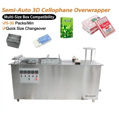 RIFU Semi‑Auto 3D Cellophane Overwrapper machine for playing card gum eraser box cellophane wrapping