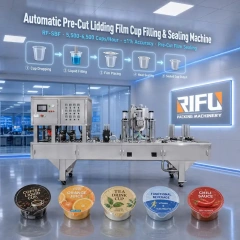 Automatic Pre‑Cut Lidding Film Cup Filling & Sealing Machine for Liquid & Paste Cup Packaging