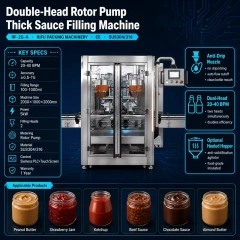 Double‑Head Rotor Pump Thick Sauce Filling Machine  spec poster, for peanut butter, jam, ketchup and viscous sauce bottling