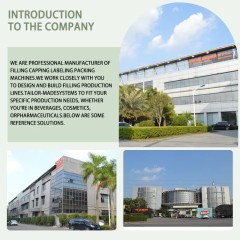 RIFU company introduction banner featuring modern headquarter facilities and the R&D center building exterior of a professional filling, capping, and labeling packaging machinery manufacturer.